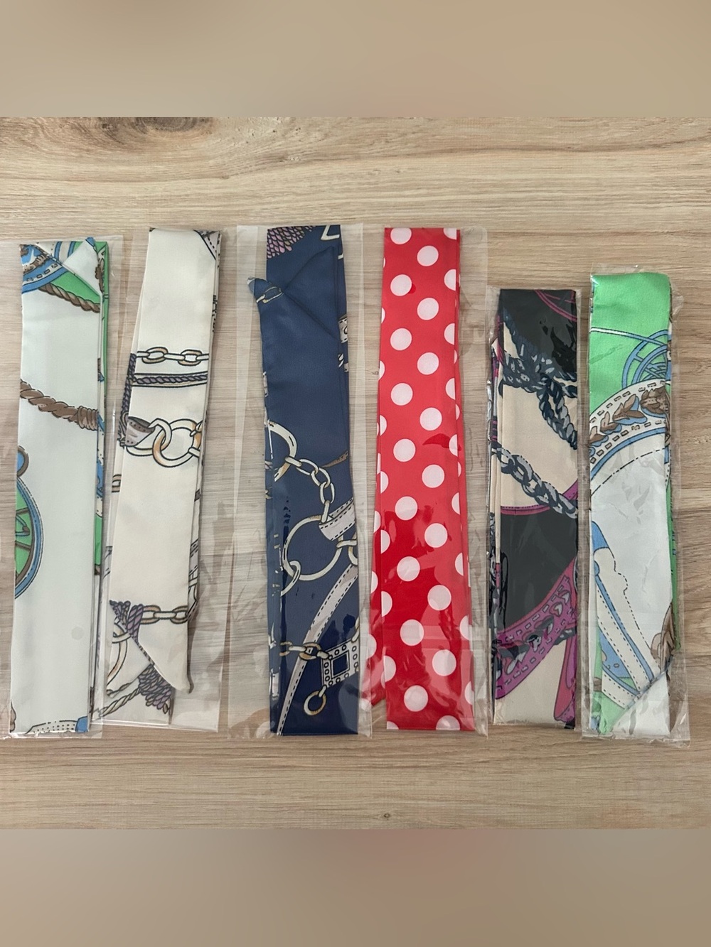 Set of 6 Twilly Purse Scarves – Colorful Skinny Bag Handle Scarves